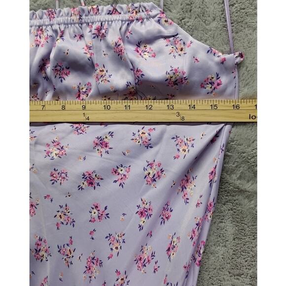 Zara Womens Dress Size Medium Satin Floral Lilac Purple Halter Flowers Designer - Picture 9 of 15